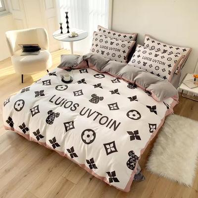 Popularidad Set de ropa de cama de algodón 4 en 1 Marrón Blanco King Size Sillón de cama