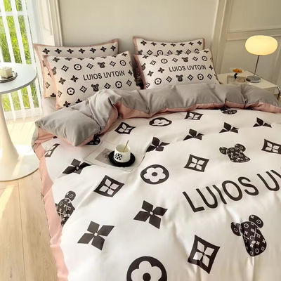 Popularidad Set de ropa de cama de algodón 4 en 1 Marrón Blanco King Size Sillón de cama