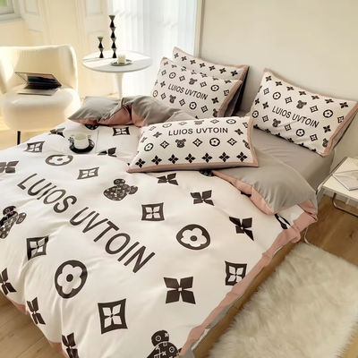 Popularidad Set de ropa de cama de algodón 4 en 1 Marrón Blanco King Size Sillón de cama