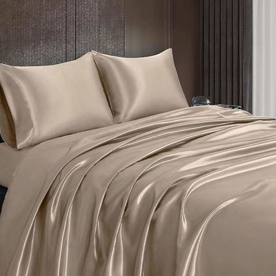 Seti de ropa de cama de seda de satén no desechable para el hogar tamaño doble de dos PCS Seti de ropa de cama plana