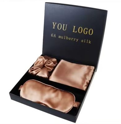 Luxury Sleep Black Silk Eye Mask Logotipo personalizado OEM/OEM Casilla de almohada 100% de seda conjunto negro