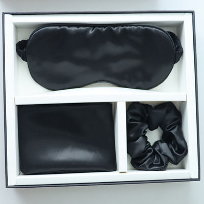 Luxury Sleep Black Silk Eye Mask Logotipo personalizado OEM/OEM Casilla de almohada 100% de seda conjunto negro