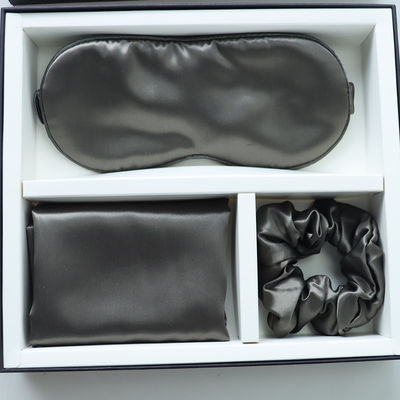 Luxury Sleep Black Silk Eye Mask Logotipo personalizado OEM/OEM Casilla de almohada 100% de seda conjunto negro