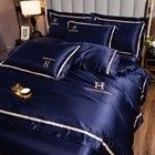 Acogedor Hotel Gris Rojo ropa de cama de bodas Kit de cuatro piezas con seda lavada