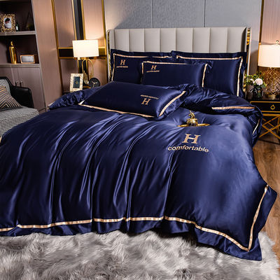 Cama de cama de seda de poliéster bordada a medida para el final de la habitación de lujo en estilo moderno