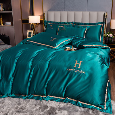 Cama de cama de seda de poliéster bordada a medida para el final de la habitación de lujo en estilo moderno