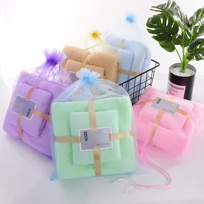 Grupo de todas las edades Set de toallas de baño de lana de coral con ventaja de fuerte absorción de agua