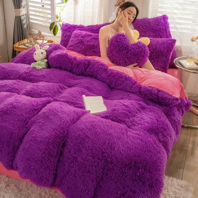 Estilo europeo y americano Color sólido espesado Mink cálido de terciopelo Set de ropa de cama
