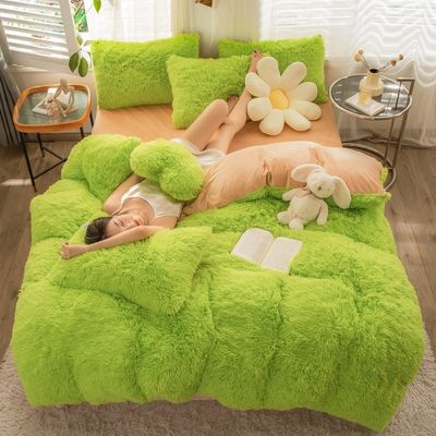 Estilo europeo y americano Color sólido espesado Mink cálido de terciopelo Set de ropa de cama
