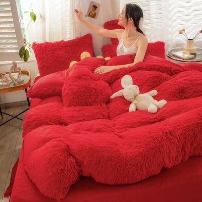 Estilo europeo y americano Color sólido espesado Mink cálido de terciopelo Set de ropa de cama