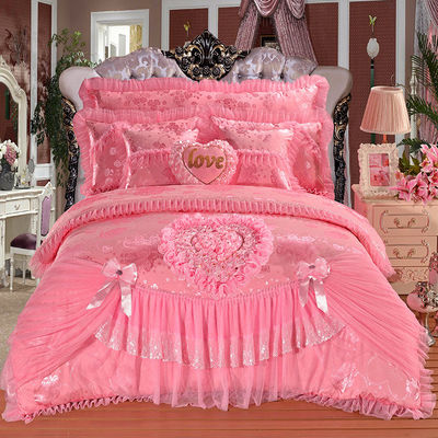 100% de algodón de color sólido de terciopelo encaje de cama mantel cubierta faldas montadas sábanas de cama 4pcs