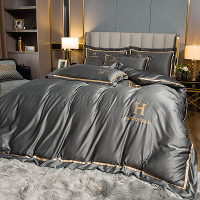 Set de ropa de cama de seda de poliéster personalizado de lujo de color sólido