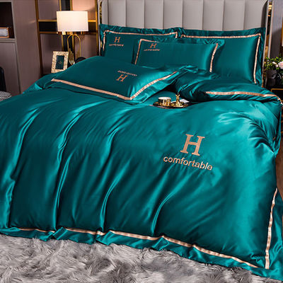 Set de ropa de cama de seda de poliéster personalizado de lujo de color sólido