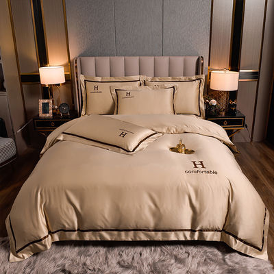 Set de ropa de cama de seda de poliéster personalizado de lujo de color sólido