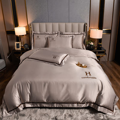 Set de ropa de cama de seda de poliéster personalizado de lujo de color sólido