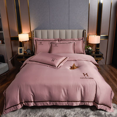Set de ropa de cama de seda de poliéster personalizado de lujo de color sólido