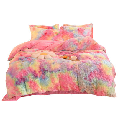 Casa Hotel Boda Color Arco iris Falsa Piel Veludo Pelusa Plush Cama Blanda Set 4 piezas