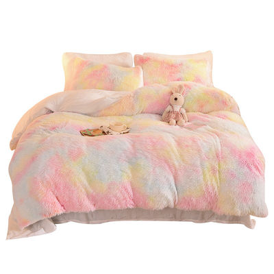 Casa Hotel Boda Color Arco iris Falsa Piel Veludo Pelusa Plush Cama Blanda Set 4 piezas