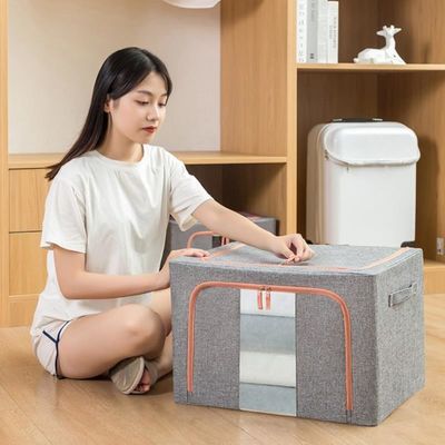 66L de gran capacidad plegable de algodón lino de uso doméstico ropa de mantel plegable cubierta a prueba de polvo organizador de caja de almacenamiento