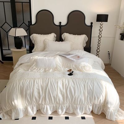 4PCS Set de ropa de cama de edredón y edredón con patrón sólido
