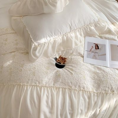 4PCS Set de ropa de cama de edredón y edredón con patrón sólido