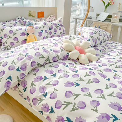 Tendencia 2024 Conjunto simple de algodón de cuatro piezas para una cama natural y orgánica