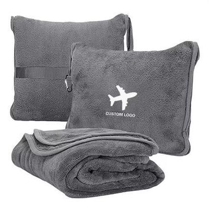 Set de mantas y almohadas de viaje con bordado de logotipo personalizado para viajes cómodos en avión