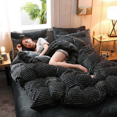 Casa Hotel 4 piezas Set de ropa de cama de franela Cubierta de edredón Lámina plana Casas de almohada tamaño Queen/King