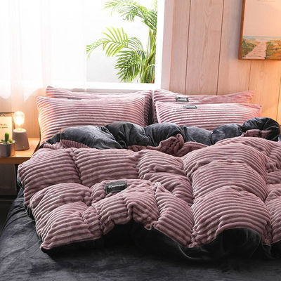 Casa Hotel 4 piezas Set de ropa de cama de franela Cubierta de edredón Lámina plana Casas de almohada tamaño Queen/King