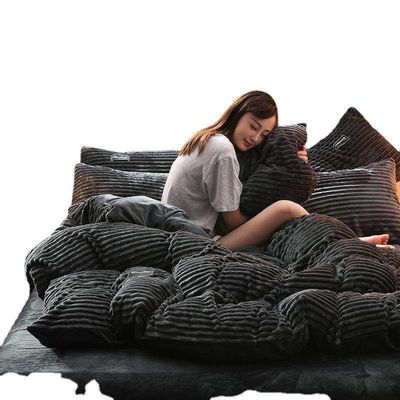 Casa Hotel 4 piezas Set de ropa de cama de franela Cubierta de edredón Lámina plana Casas de almohada tamaño Queen/King