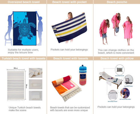 Toallas de playa de microfibra absorbentes personalizadas Impresas y terciopelo de doble cara para diversión en la playa
