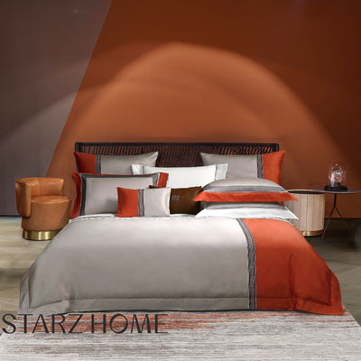 Set de ropa de cama de hotel 100% de algodón 4pcs sábanas planas y cubierta de edredón para cama de tamaño completo