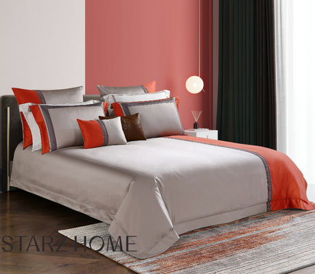 Set de ropa de cama de hotel 100% de algodón 4pcs sábanas planas y cubierta de edredón para cama de tamaño completo