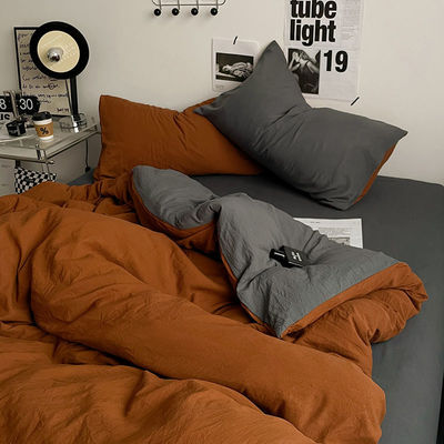 Set de 4 piezas de cubierta de edredón de color sólido de ropa de cama de algodón lavado para adultos y niños