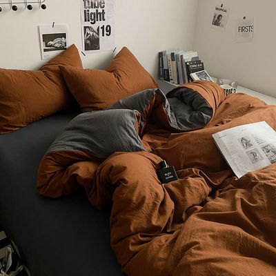 Set de 4 piezas de cubierta de edredón de color sólido de ropa de cama de algodón lavado para adultos y niños