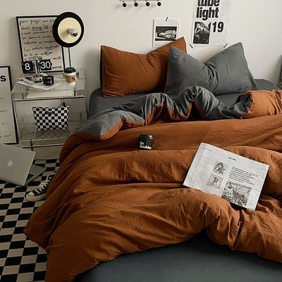 Set de 4 piezas de cubierta de edredón de color sólido de ropa de cama de algodón lavado para adultos y niños