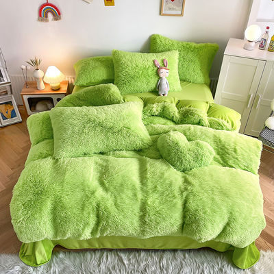 2023 Shaggy Warm Mink Velvet Crystal Cama de cama cubierta de edredón sólida para 1,5 m 5 pies cama 4 Pcs