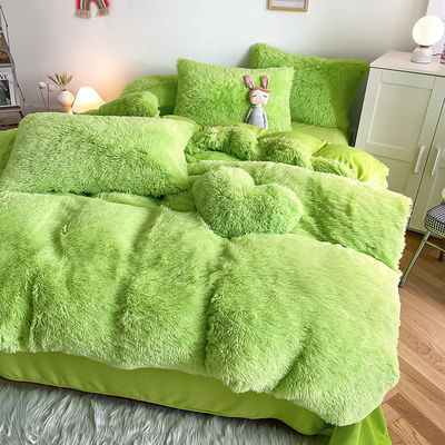 2023 Shaggy Warm Mink Velvet Crystal Cama de cama cubierta de edredón sólida para 1,5 m 5 pies cama 4 Pcs
