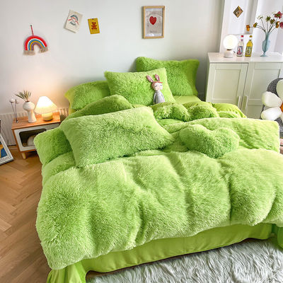 2023 Shaggy Warm Mink Velvet Crystal Cama de cama cubierta de edredón sólida para 1,5 m 5 pies cama 4 Pcs