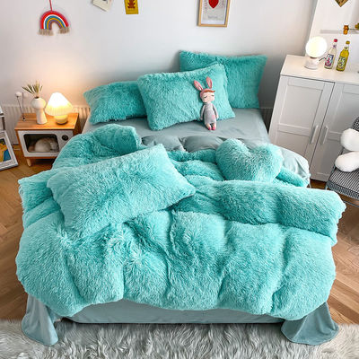 2024 Calor azul lujoso peludo visón cálido terciopelo cristal ropa de cama para el invierno ropa de cama