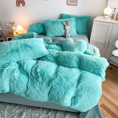 2024 Calor azul lujoso peludo visón cálido terciopelo cristal ropa de cama para el invierno ropa de cama