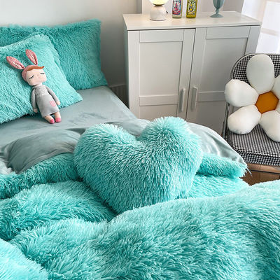 2024 Calor azul lujoso peludo visón cálido terciopelo cristal ropa de cama para el invierno ropa de cama