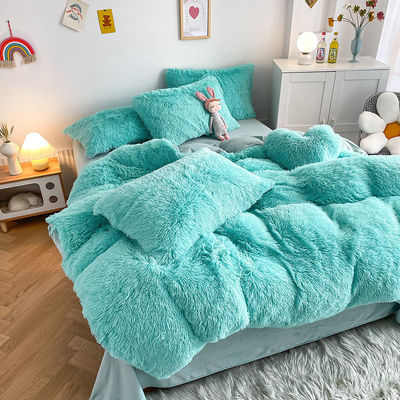 2024 Calor azul lujoso peludo visón cálido terciopelo cristal ropa de cama para el invierno ropa de cama