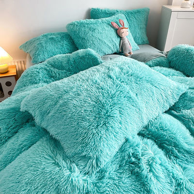 2024 Calor azul lujoso peludo visón cálido terciopelo cristal ropa de cama para el invierno ropa de cama