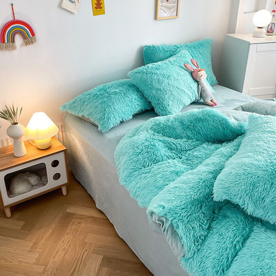 2024 Calor azul lujoso peludo visón cálido terciopelo cristal ropa de cama para el invierno ropa de cama