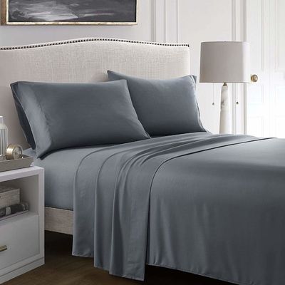 Conjunto de cama blanda sostenible 1800TC de algodón egipcio sólido con sábanas de cama de mantel de 4 piezas