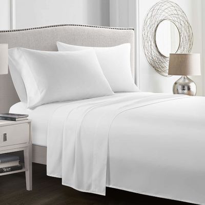 Conjunto de cama blanda sostenible 1800TC de algodón egipcio sólido con sábanas de cama de mantel de 4 piezas