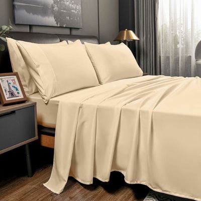 Conjunto de cama blanda sostenible 1800TC de algodón egipcio sólido con sábanas de cama de mantel de 4 piezas