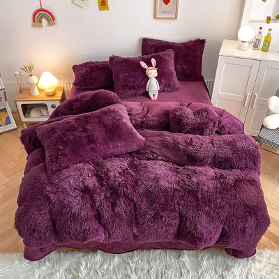 200TC Cuenta de hilos Color púrpura lujoso Shaggy Mink cálido de terciopelo ropa de cama para el invierno