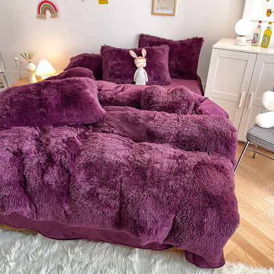 200TC Cuenta de hilos Color púrpura lujoso Shaggy Mink cálido de terciopelo ropa de cama para el invierno